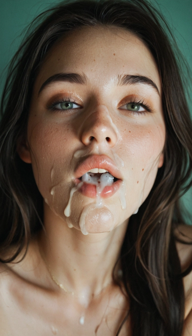 1girl, solo, cum, long hair, green eyes, facial · Yamete.gg