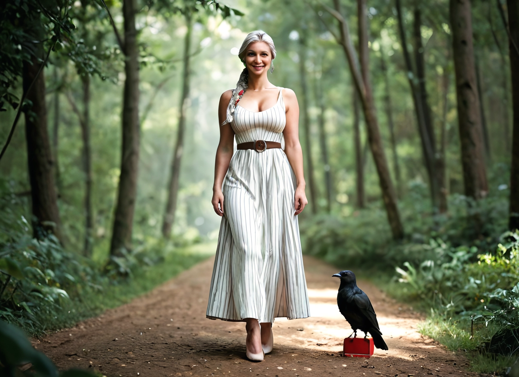 1girl, bird, dress, breasts, solo, nature · Yamete.gg