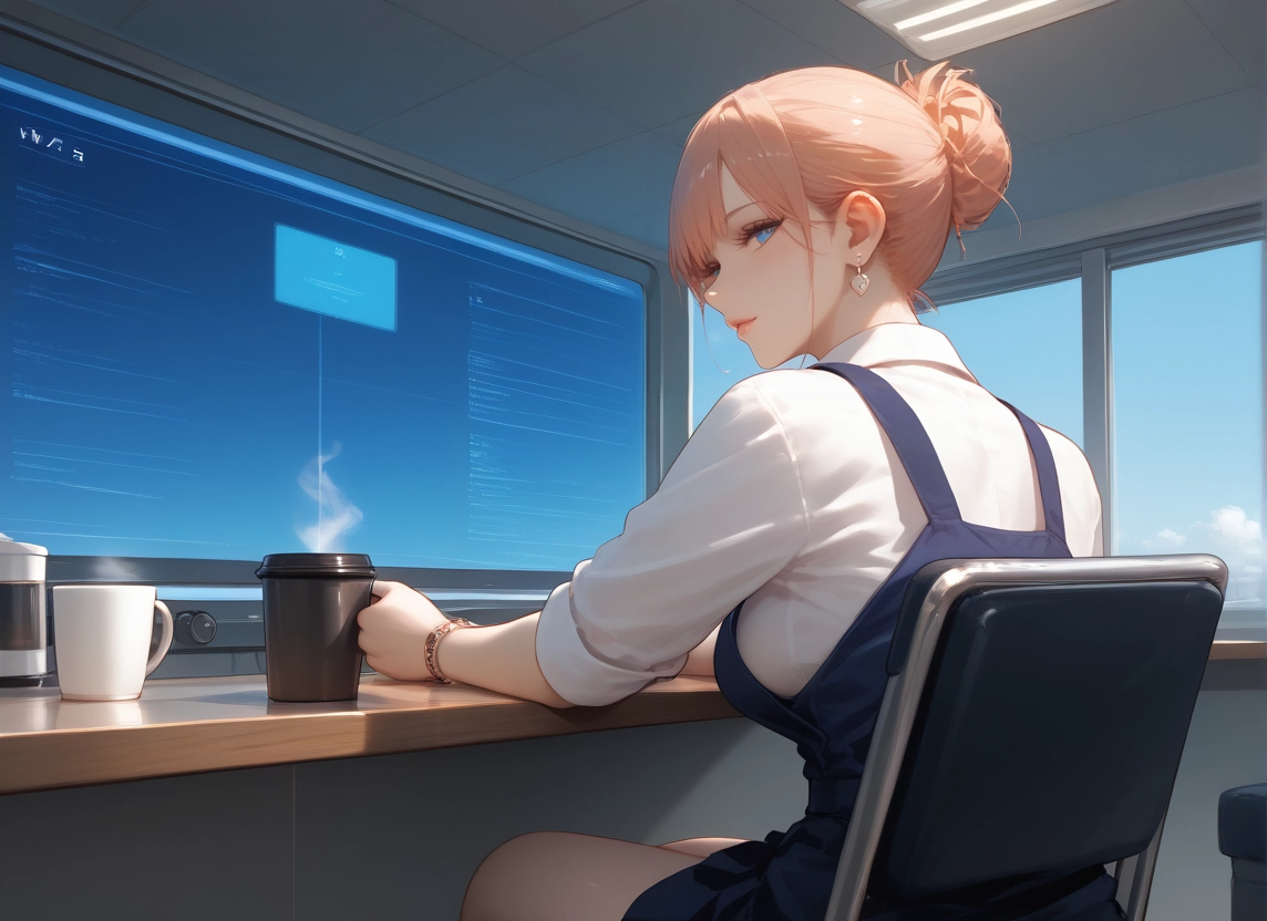 1girl, solo, cup, sitting, jewelry, blue eyes · Yamete.gg