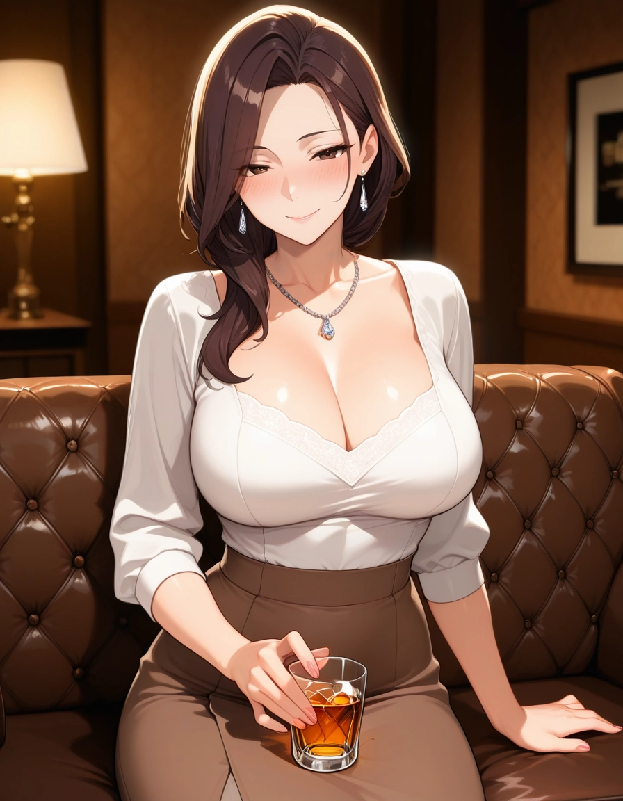 1girl, breasts, jewelry, cleavage, solo, skirt · Yamete.gg