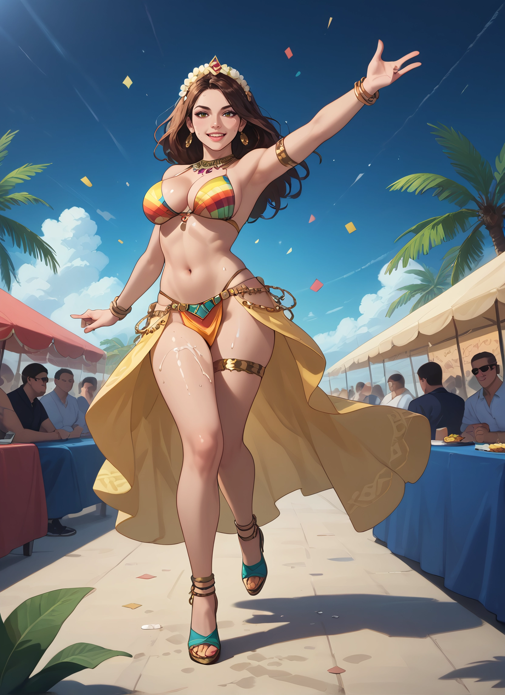 breasts, jewelry, brown hair, swimsuit, bikini, navel · Yamete.gg