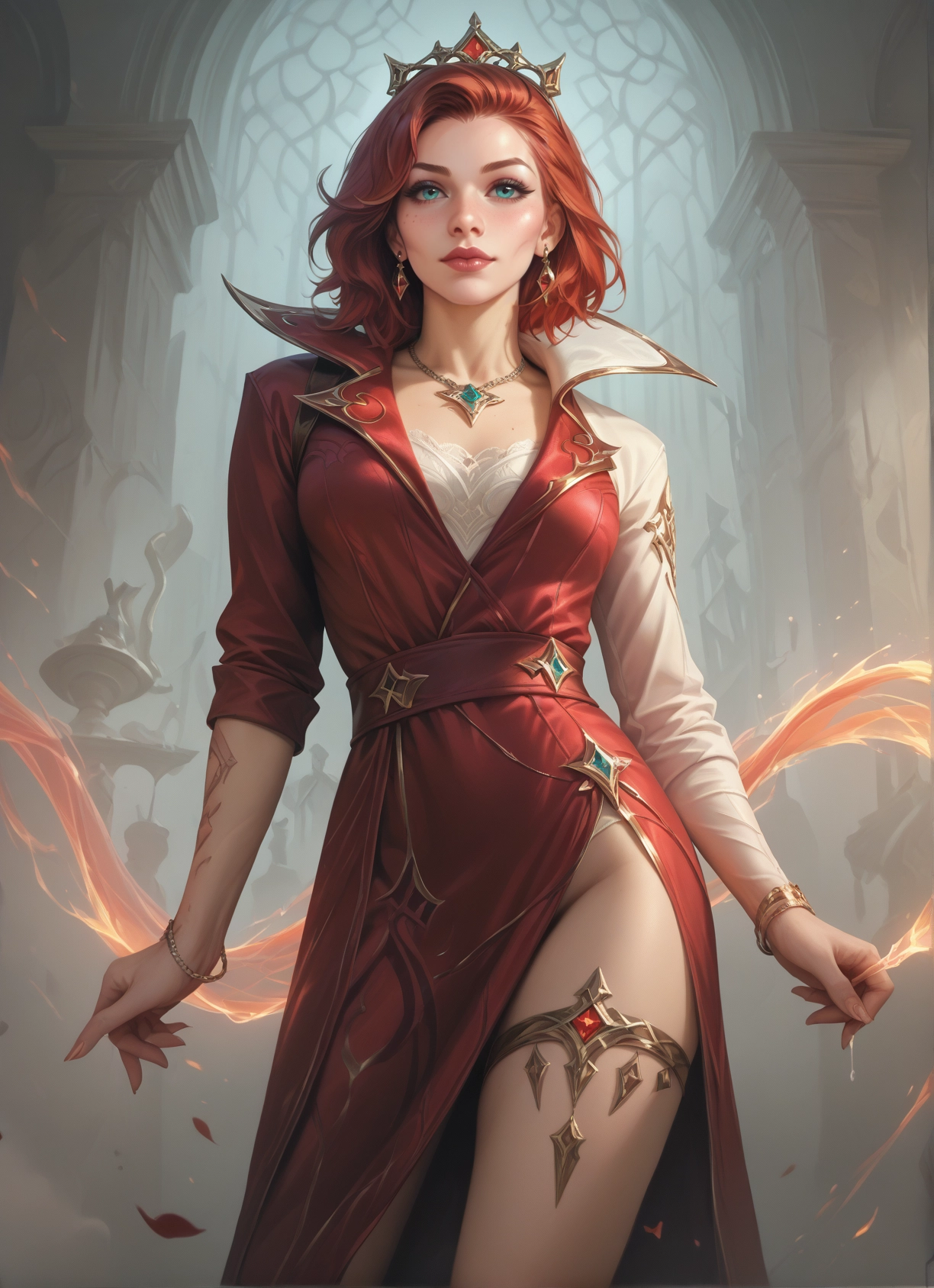1girl, jewelry, earrings, bracelet, necklace, red hair · Yamete.gg