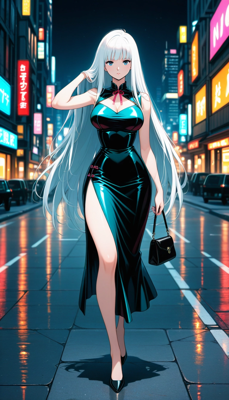 1girl, long hair, breasts, dress, bag, blue eyes · Yamete.gg