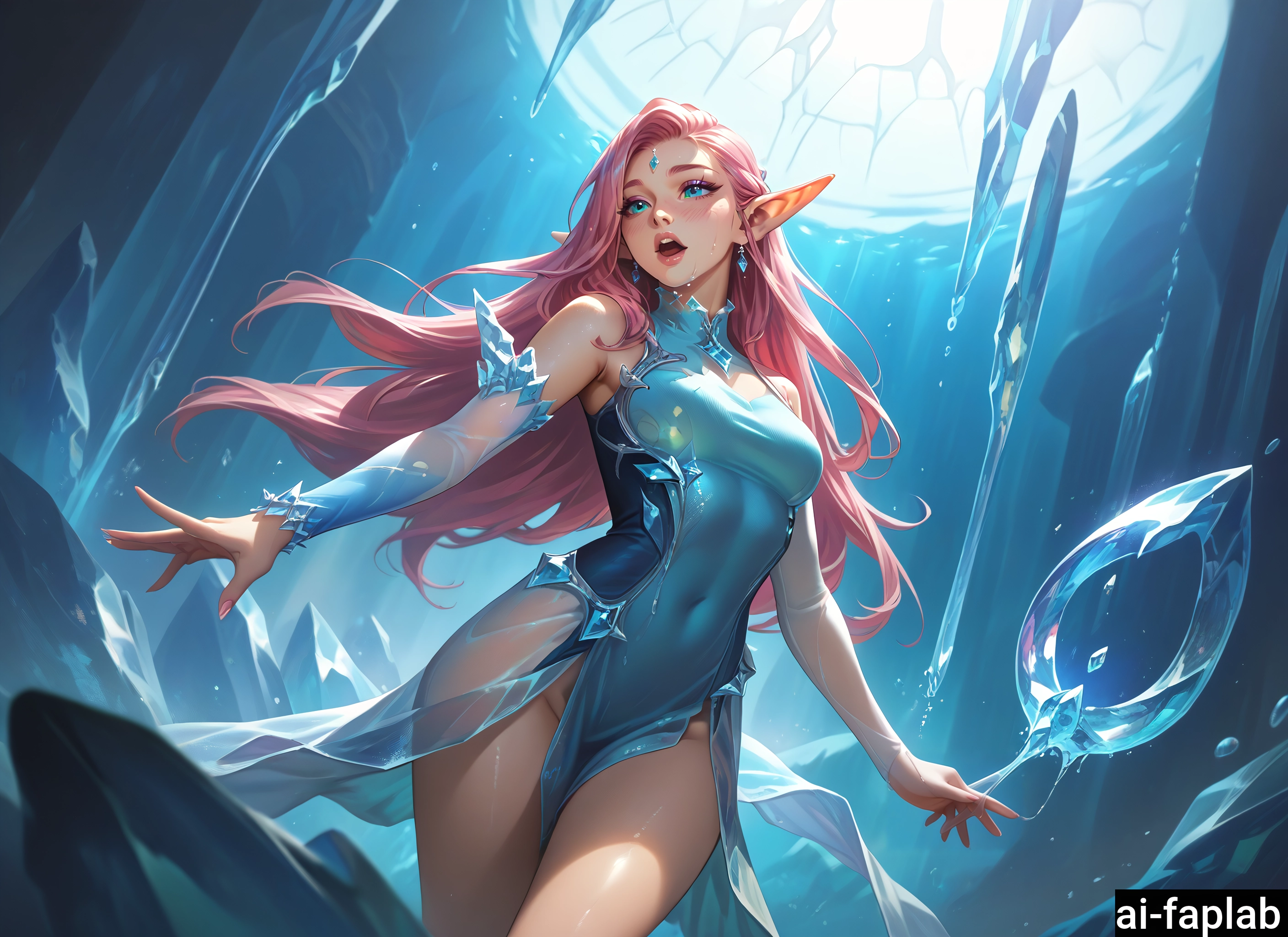 1girl, pointy ears, long hair, solo, dress, earrings · Yamete.gg
