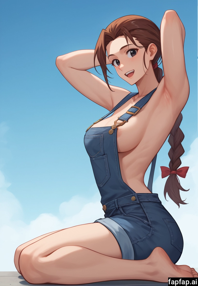 1girl, breasts, solo, naked overalls, overalls, barefoot · Yamete.gg