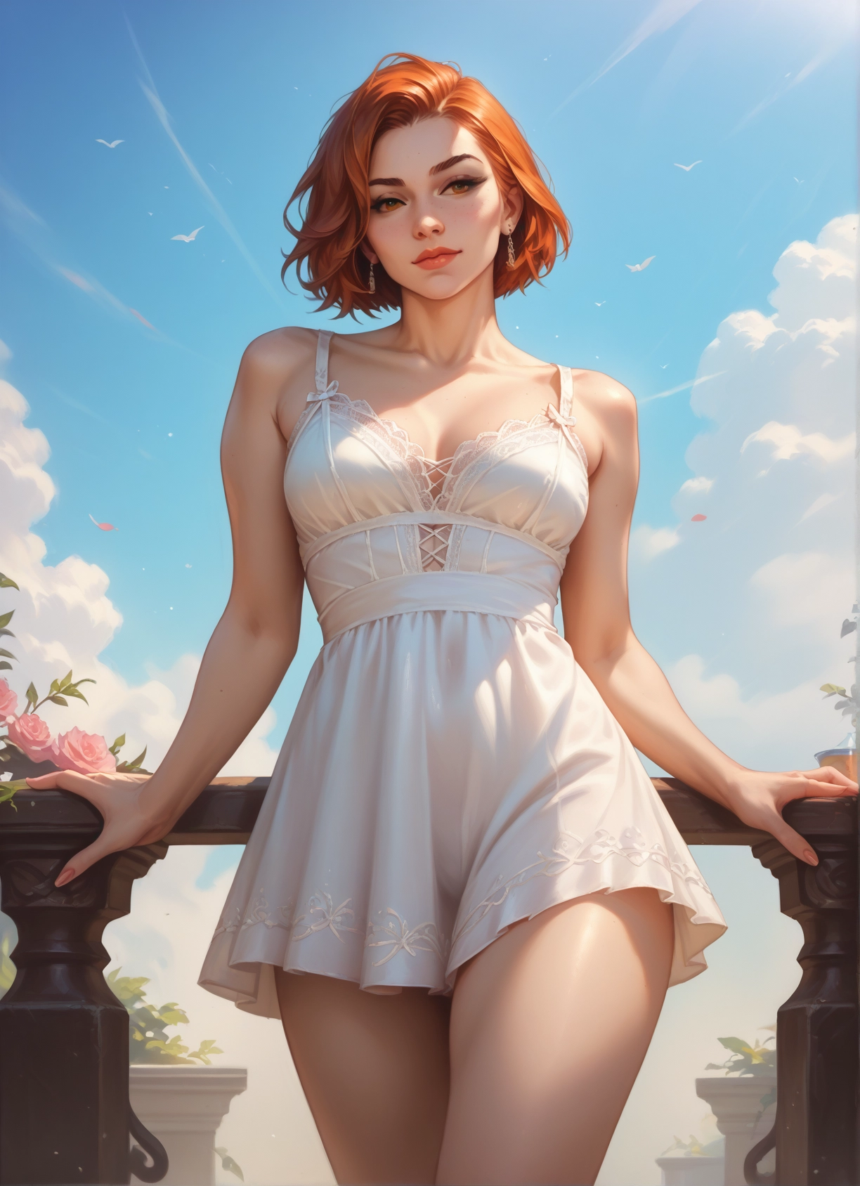 1girl, solo, jewelry, dress, breasts, earrings · Yamete.gg