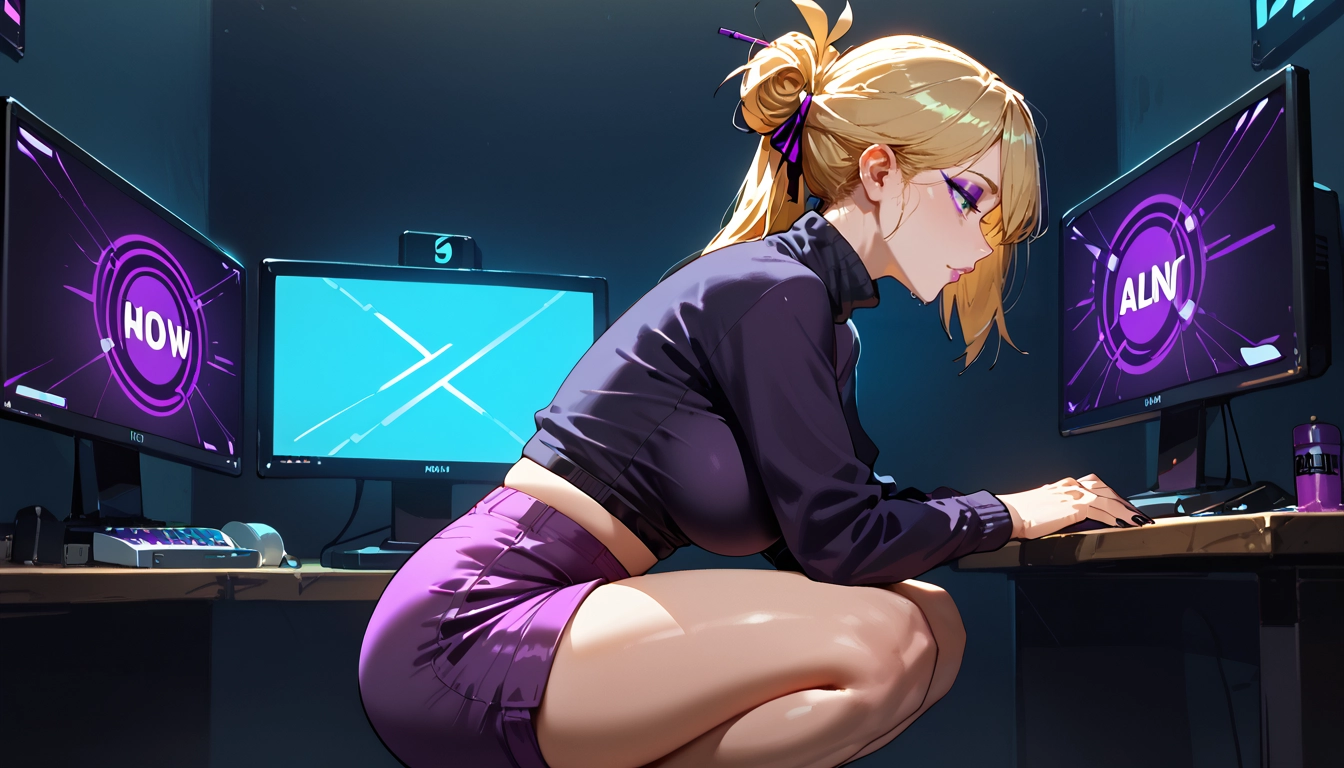 1girl, solo, breasts, blonde hair, large breasts, single hair bun · Yamete.gg