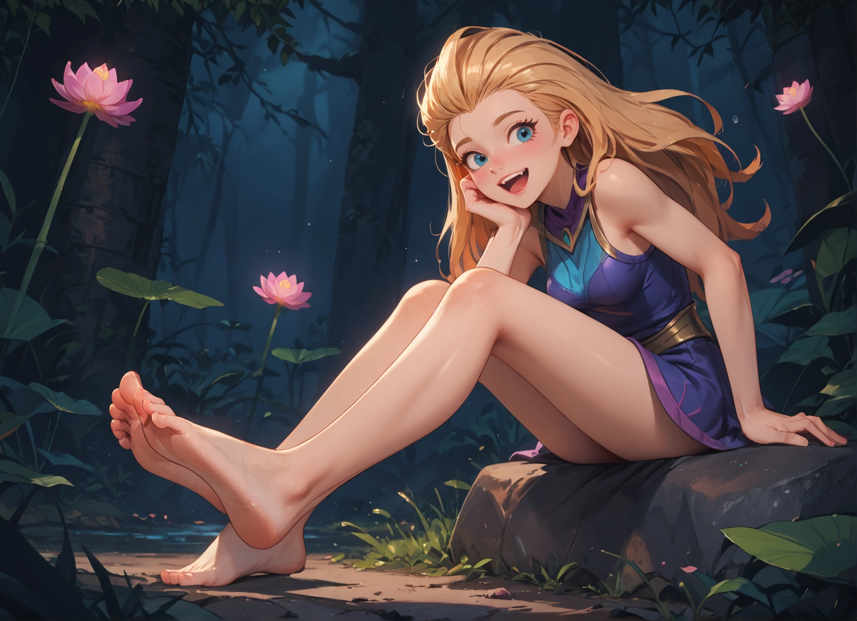 1girl, barefoot, feet, blonde hair, long hair, blue eyes · Yamete.gg