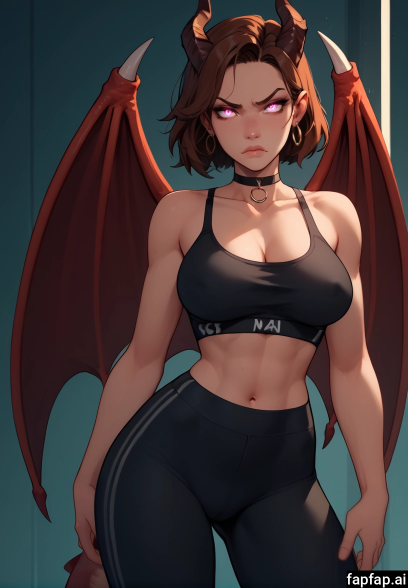 1girl, horns, breasts, solo, wings, choker · Yamete.gg