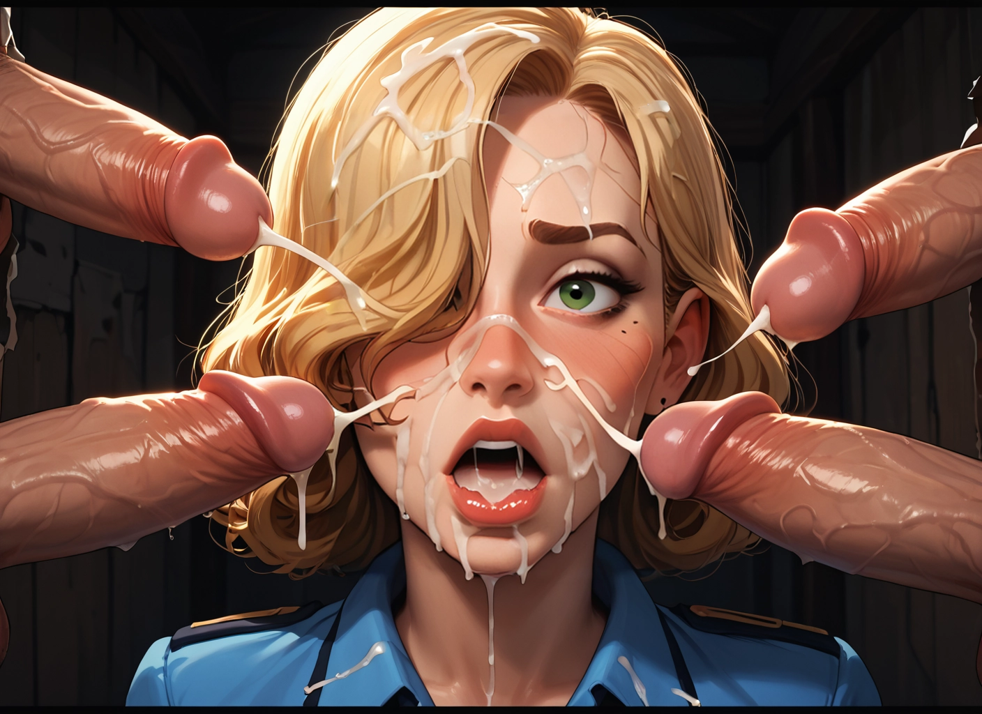 penis, cum, 1girl, blonde hair, multiple penises, facial · Yamete.gg