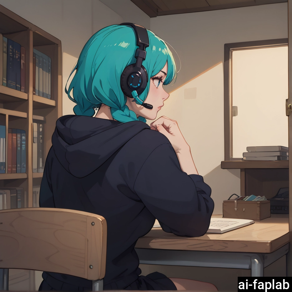1girl, solo, braid, hood, sitting, indoors · Yamete.gg