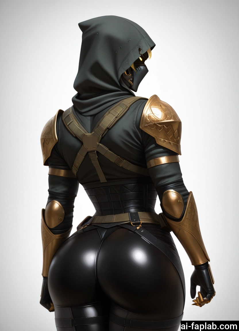ass, 1girl, solo, hood, from behind, blonde hair