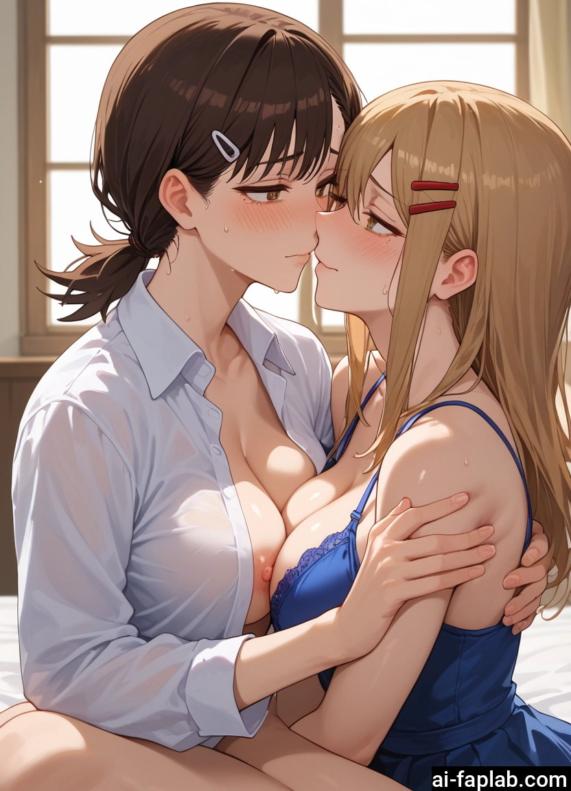multiple girls, breasts, 2girls, yuri, nipples, hair ornament · Yamete.gg