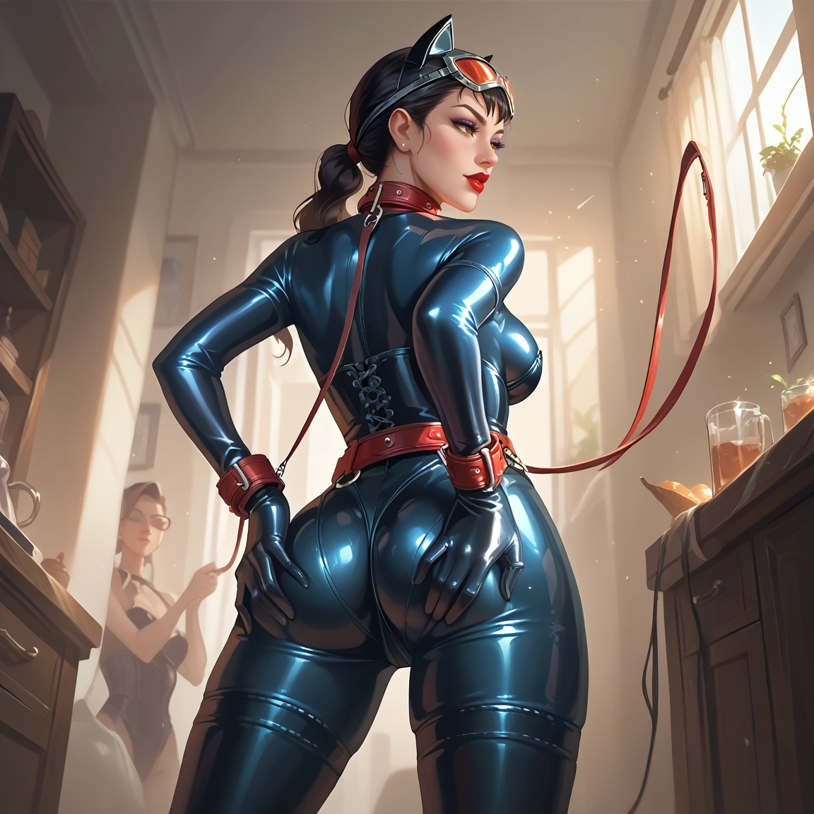 ass, multiple girls, bodysuit, collar, leash, animal ears · Yamete.gg