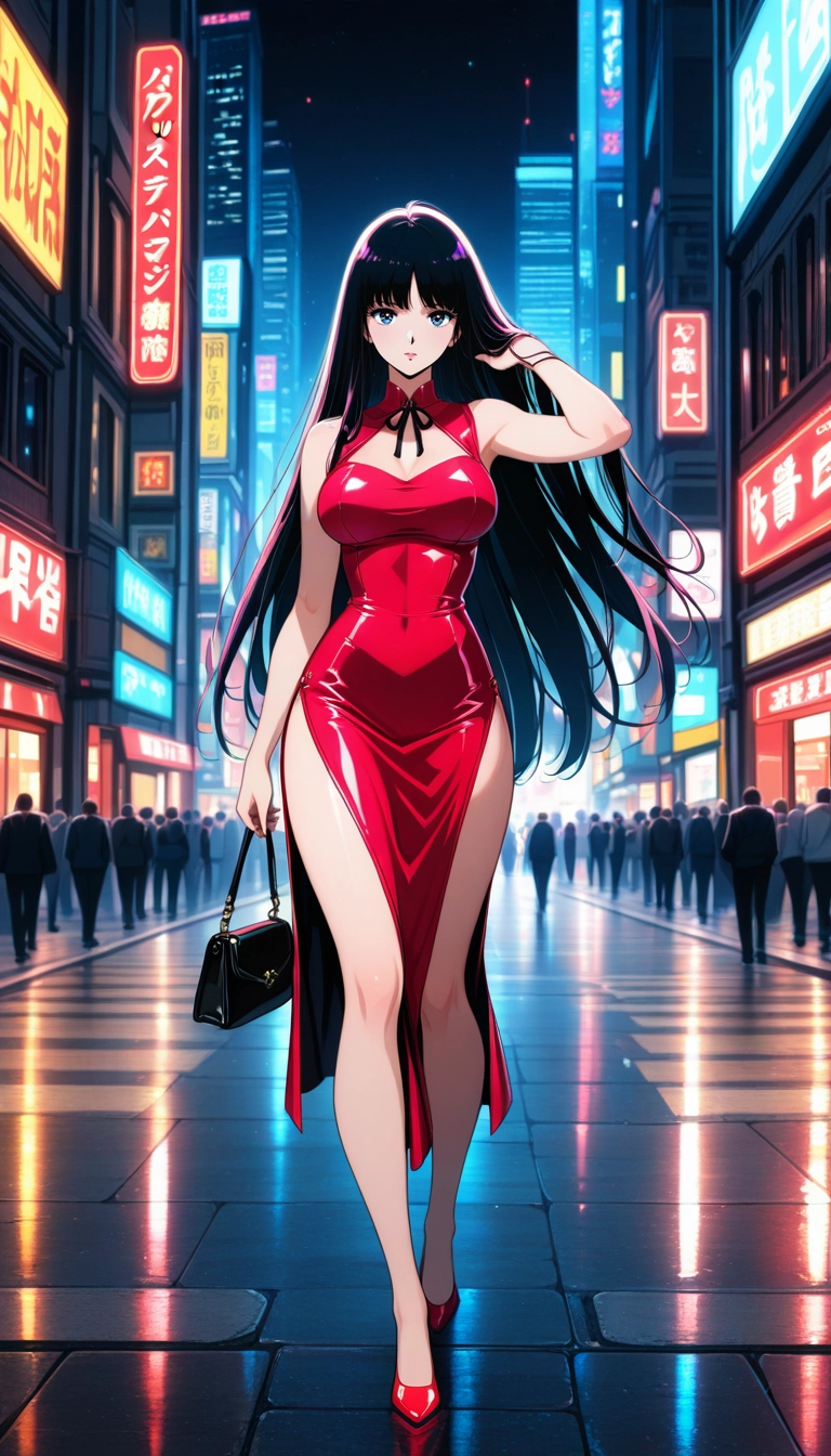 long hair, dress, 1girl, breasts, bag, blue eyes · Yamete.gg