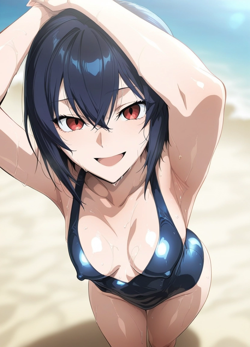 1girl, breasts, red eyes, swimsuit, one-piece swimsuit, solo · Yamete.gg