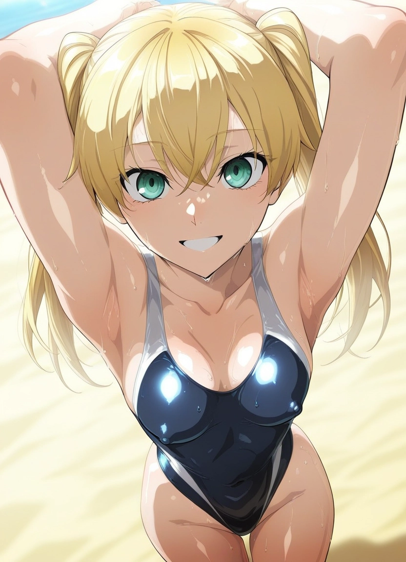 1girl, breasts, blonde hair, swimsuit, solo, twintails · Yamete.gg