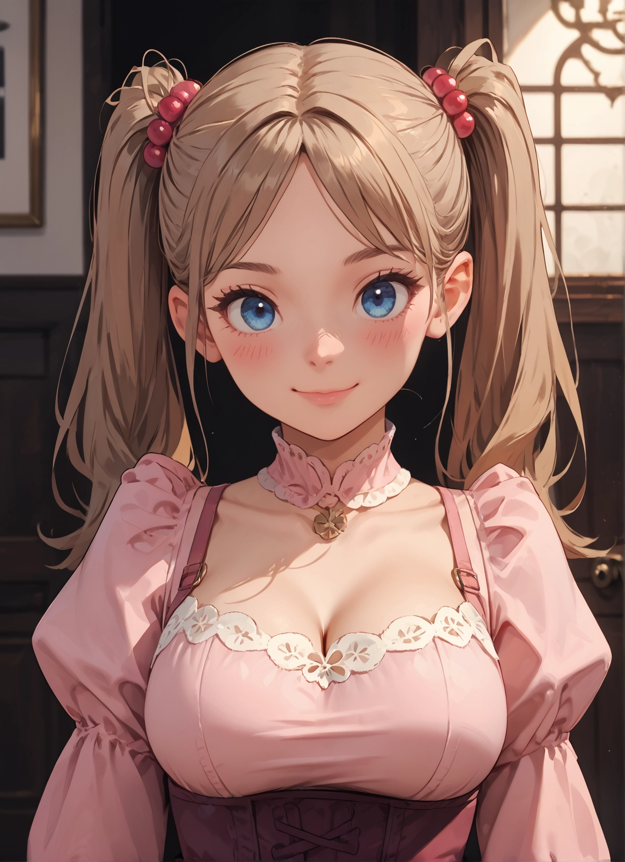 1girl, breasts, solo, blue eyes, twintails, cleavage · Yamete.gg