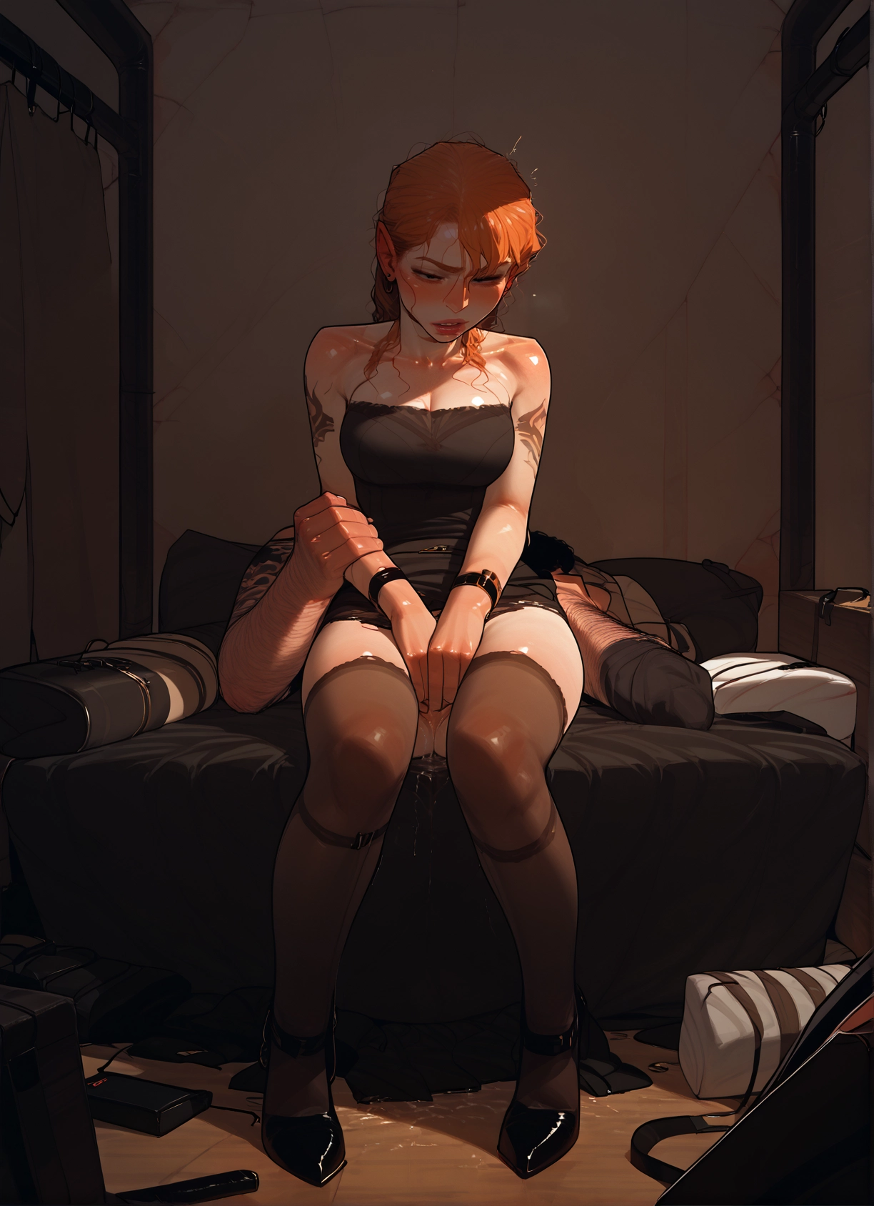 thighhighs, 1girl, breasts, tattoo, 1boy, cleavage · Yamete.gg