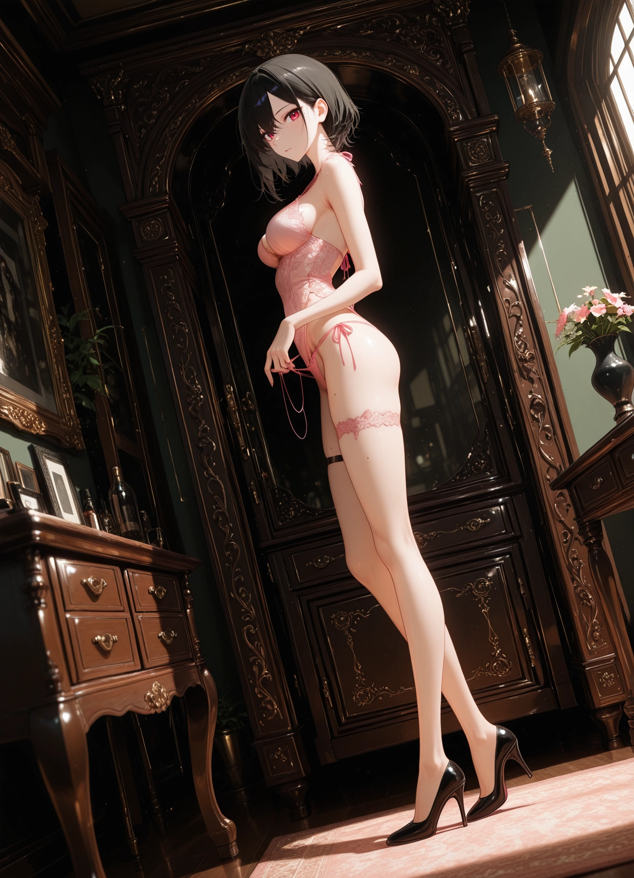 1girl, solo, high heels, breasts, looking at viewer, black hair · Yamete.gg