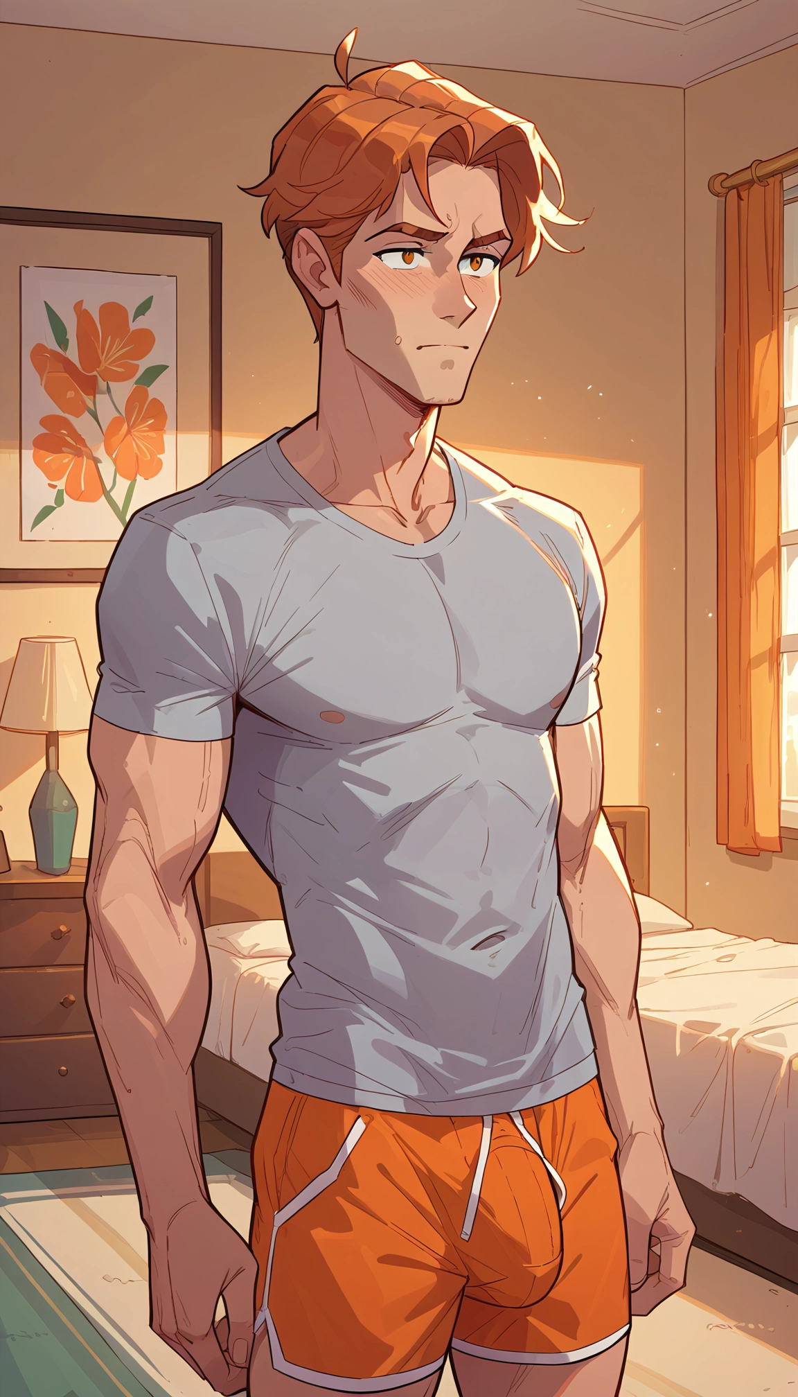 bara, solo, 1boy, male focus, muscular male, shirt
