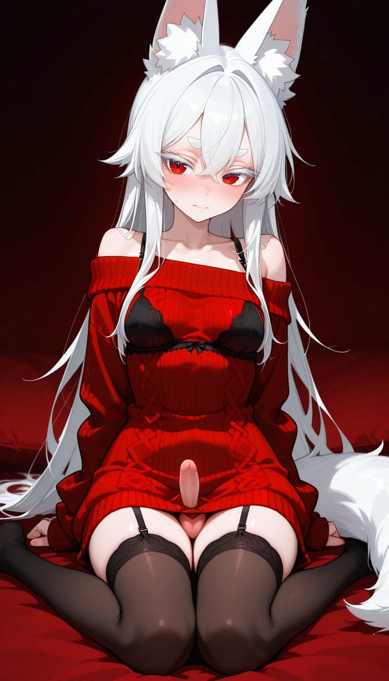 futanari, 1girl, underwear, thighhighs, solo, animal ears · Yamete.gg