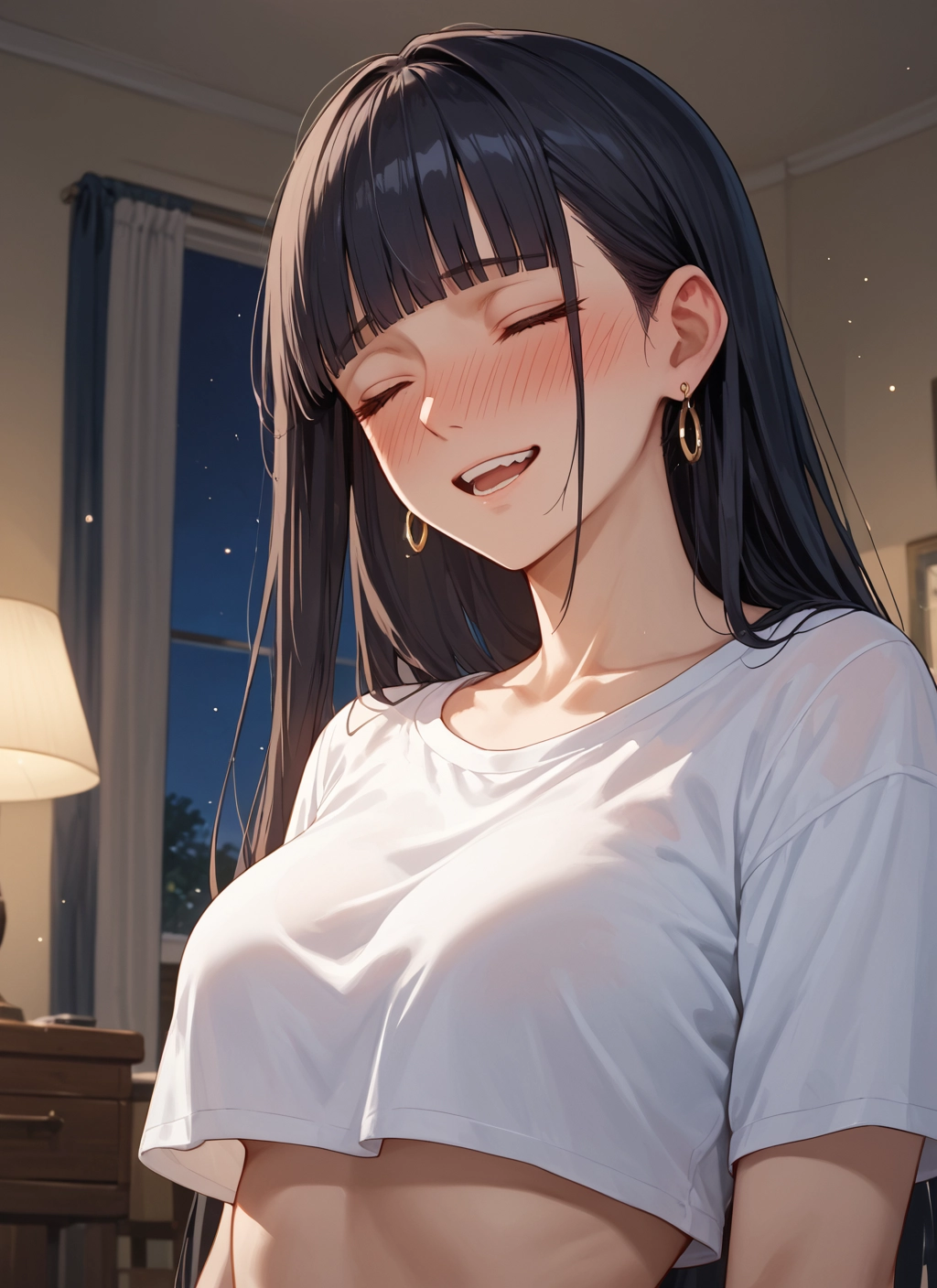 1girl, long hair, jewelry, earrings, solo, closed eyes · Yamete.gg