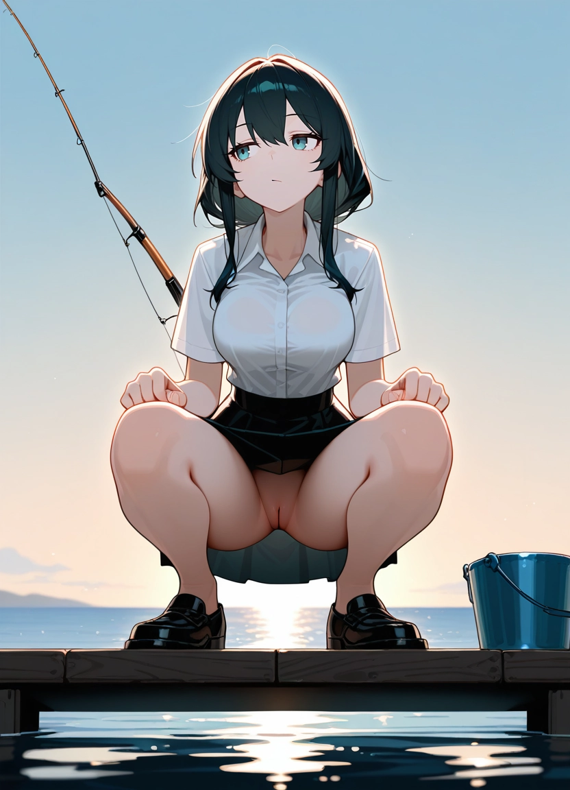 1girl, solo, breasts, skirt, pussy, squatting · Yamete.gg