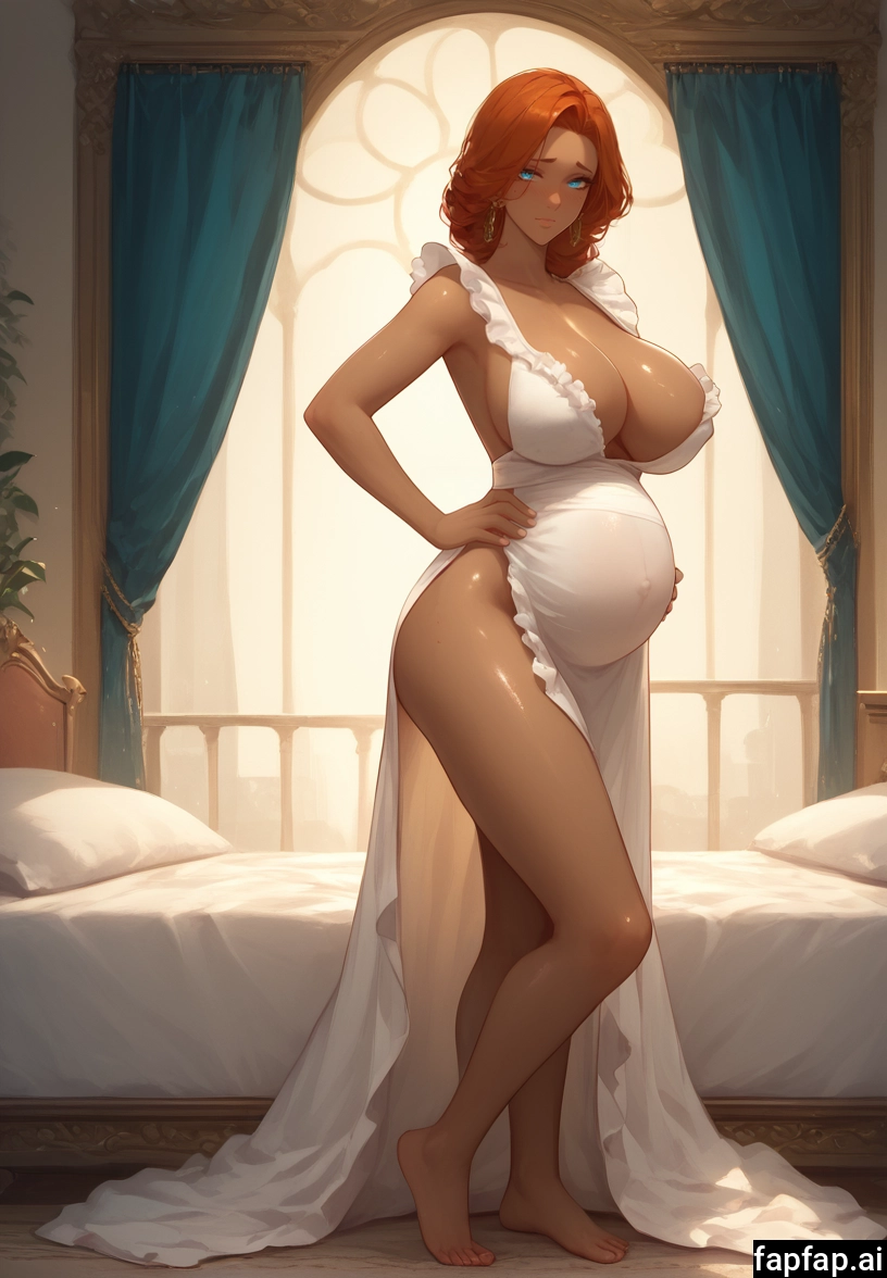 pregnant, 1girl, breasts, solo, barefoot, blue eyes · Yamete.gg