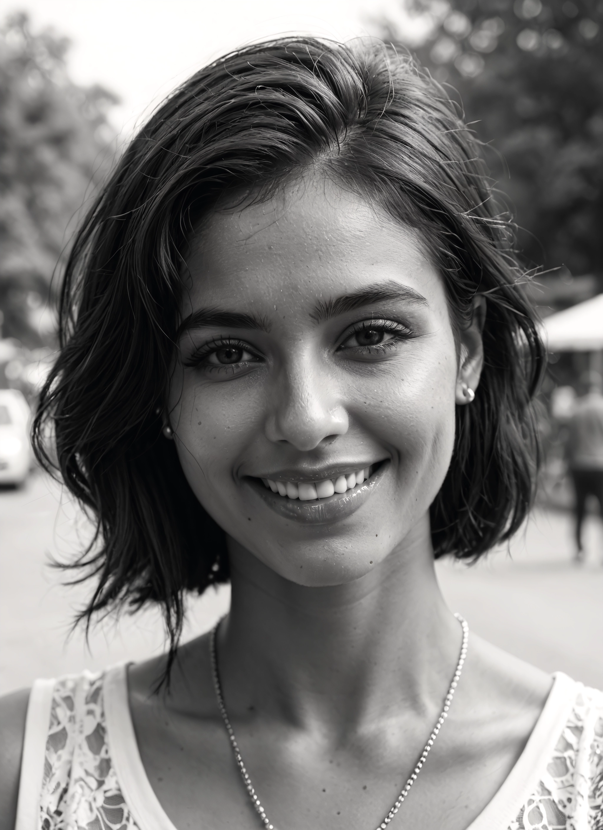 1girl, greyscale, monochrome, solo, jewelry, necklace · Yamete.gg