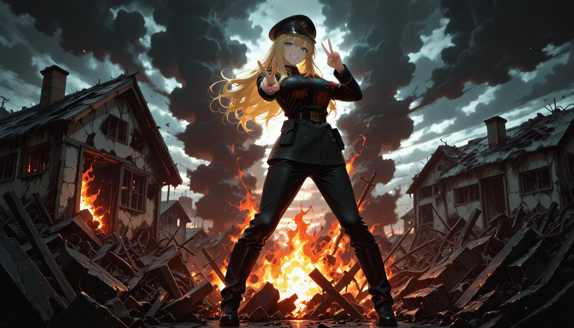 1girl, blonde hair, long hair, solo, pants, hat · Yamete.gg