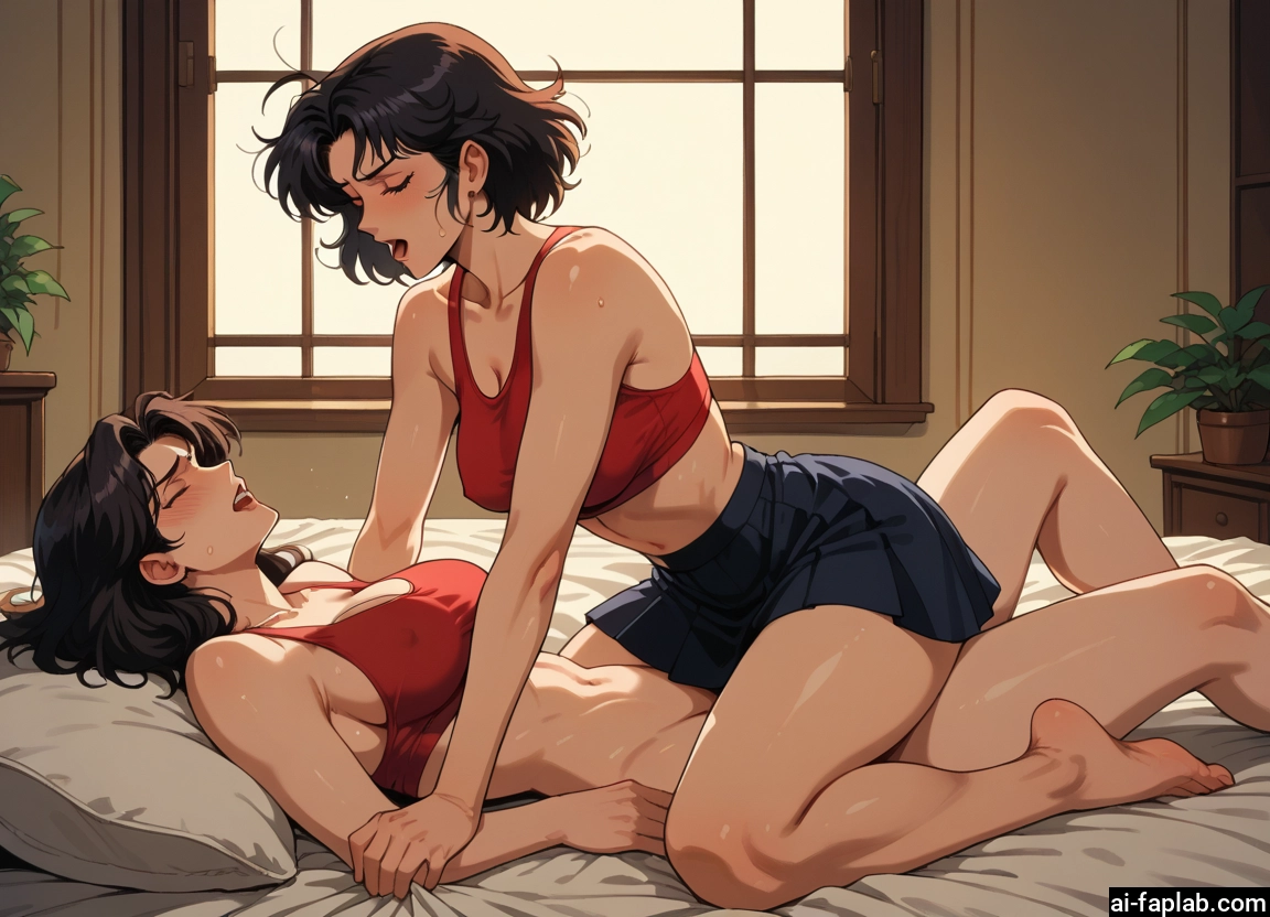 multiple girls, 2girls, skirt, breasts, yuri, closed eyes · Yamete.gg