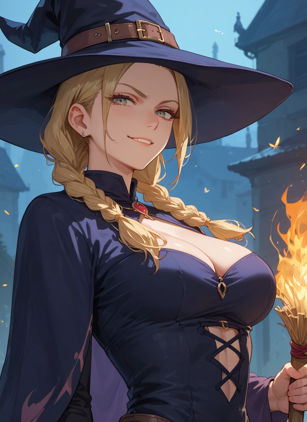 1girl, breasts, hat, blonde hair, witch hat, solo · Yamete.gg