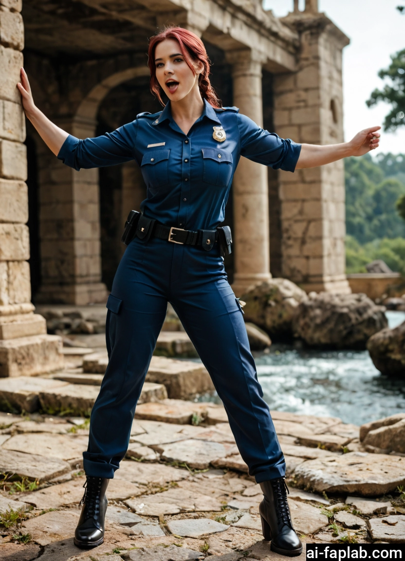 1girl, solo, uniform, boots, police, police uniform