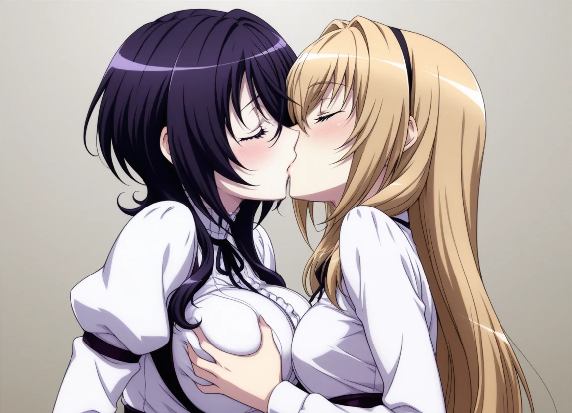 multiple girls, breasts, 2girls, yuri, kiss, closed eyes · Yamete.gg