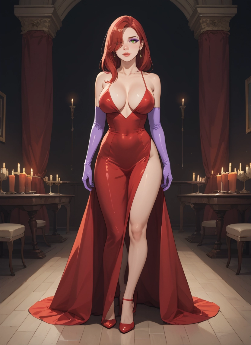 1girl, breasts, dress, gloves, green eyes, jewelry · Yamete.gg