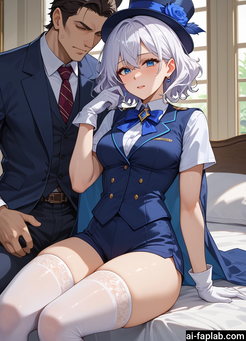 1girl, 1boy, thighhighs, gloves, blue eyes, hat