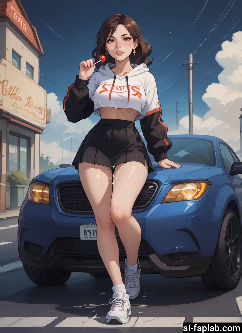 1girl, food, candy, ground vehicle, motor vehicle, lollipop · Yamete.gg