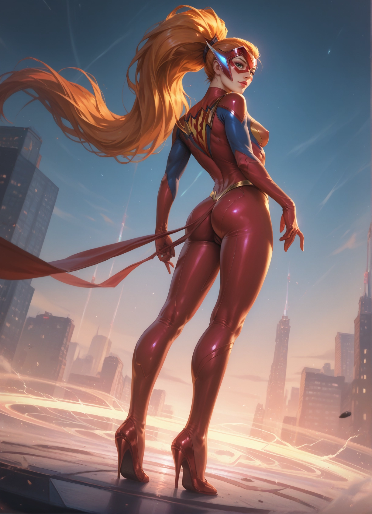 1girl, ass, bodysuit, solo, high heels, long hair · Yamete.gg