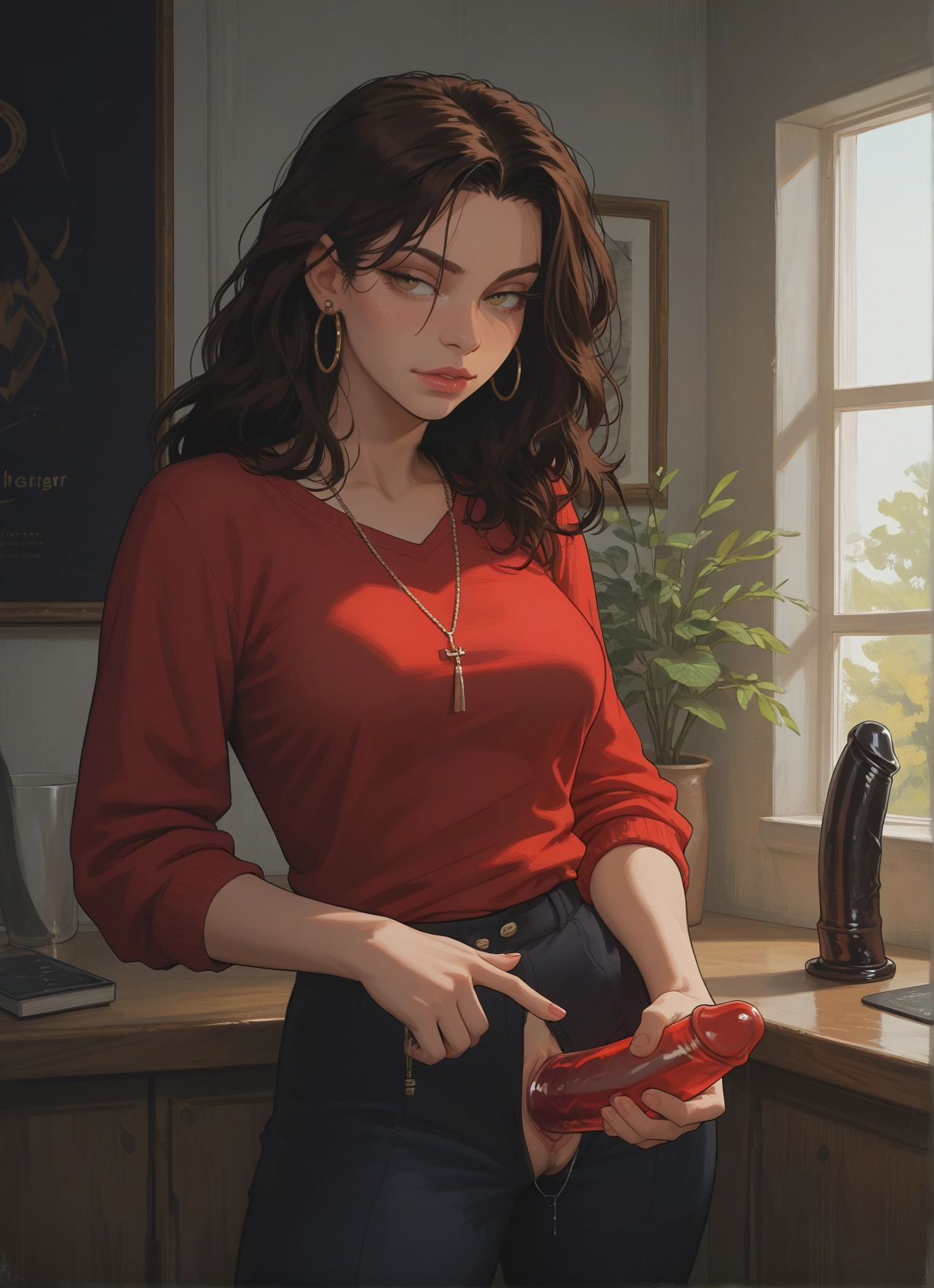 futanari, 1girl, solo, jewelry, earrings, sex toy · Yamete.gg