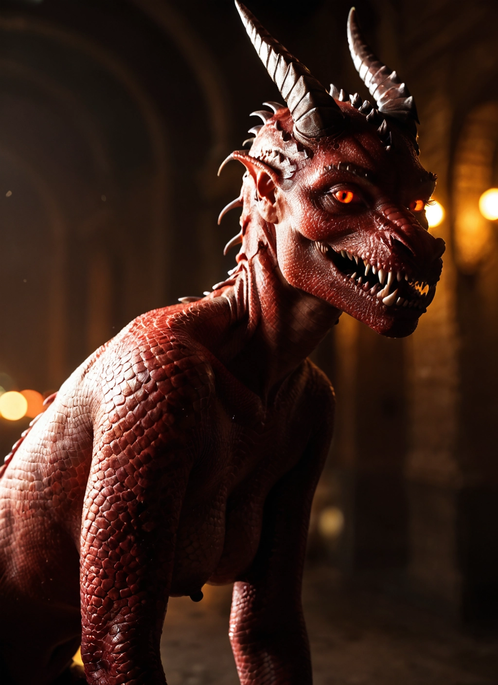 horns, teeth, solo, sharp teeth, breasts, 3d · Yamete.gg