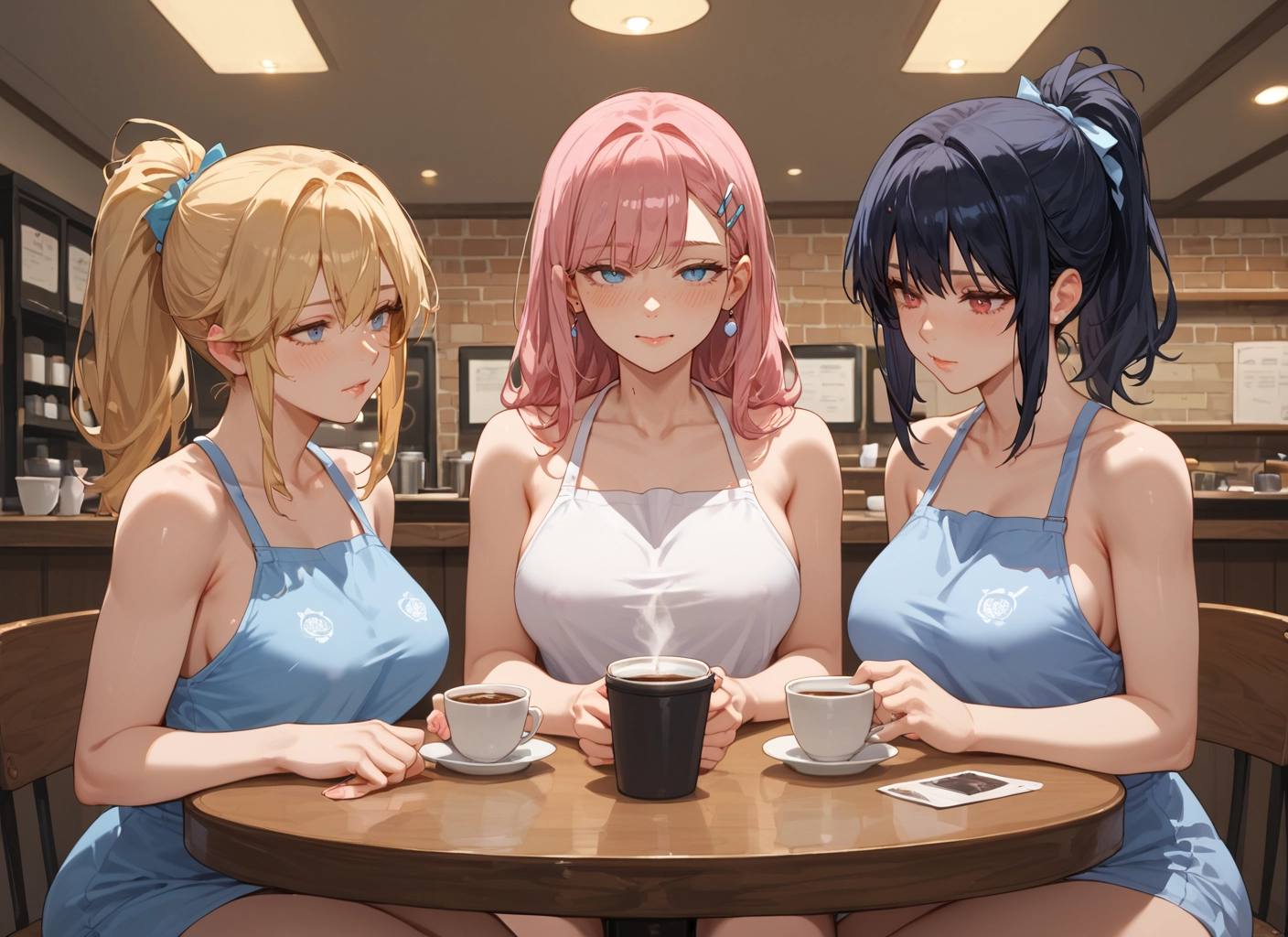 multiple girls, breasts, blonde hair, blue eyes, 3girls, cup · Yamete.gg