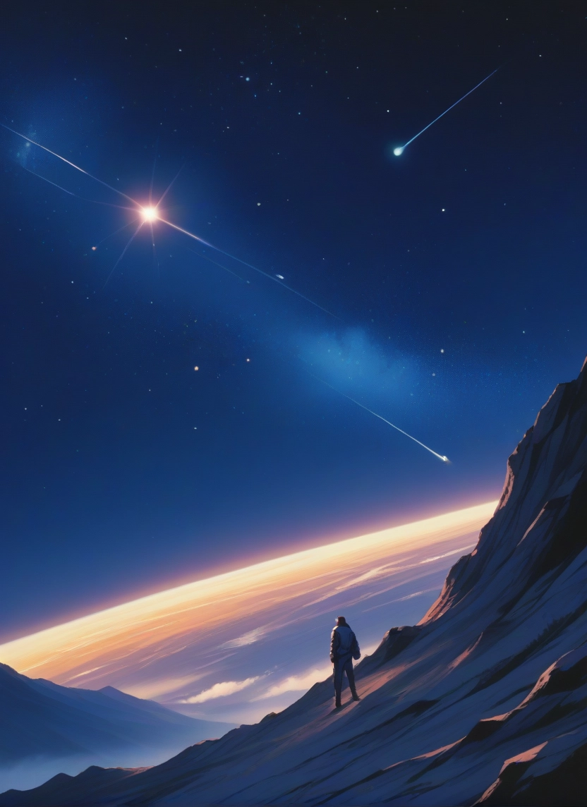 sky, star (sky), shooting star, solo, scenery, starry sky · Yamete.gg