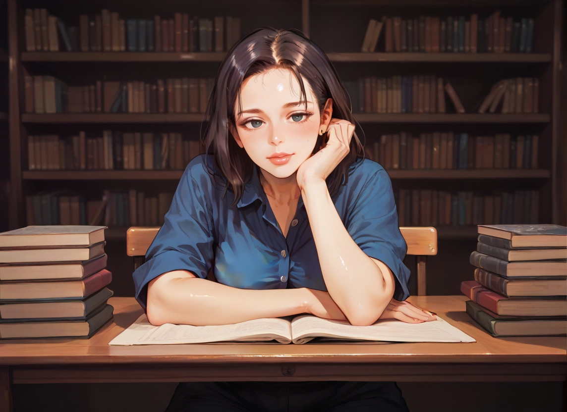 1girl, book, solo, bookshelf, shirt, jewelry · Yamete.gg