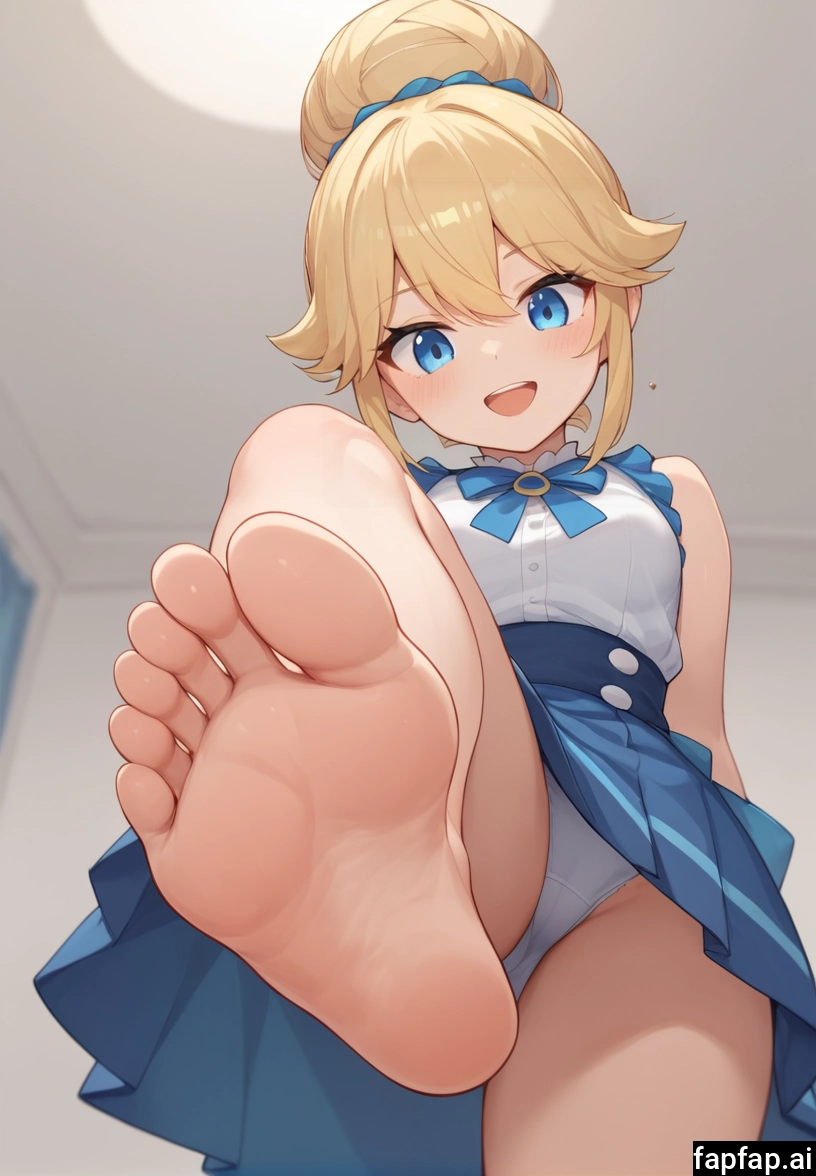 1girl, feet, blonde hair, barefoot, foot focus, toes
