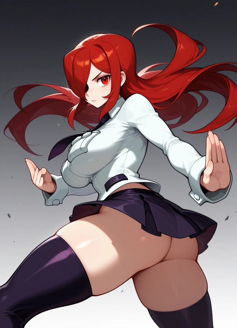 1girl, red hair, breasts, solo, red eyes, thighhighs · Yamete.gg