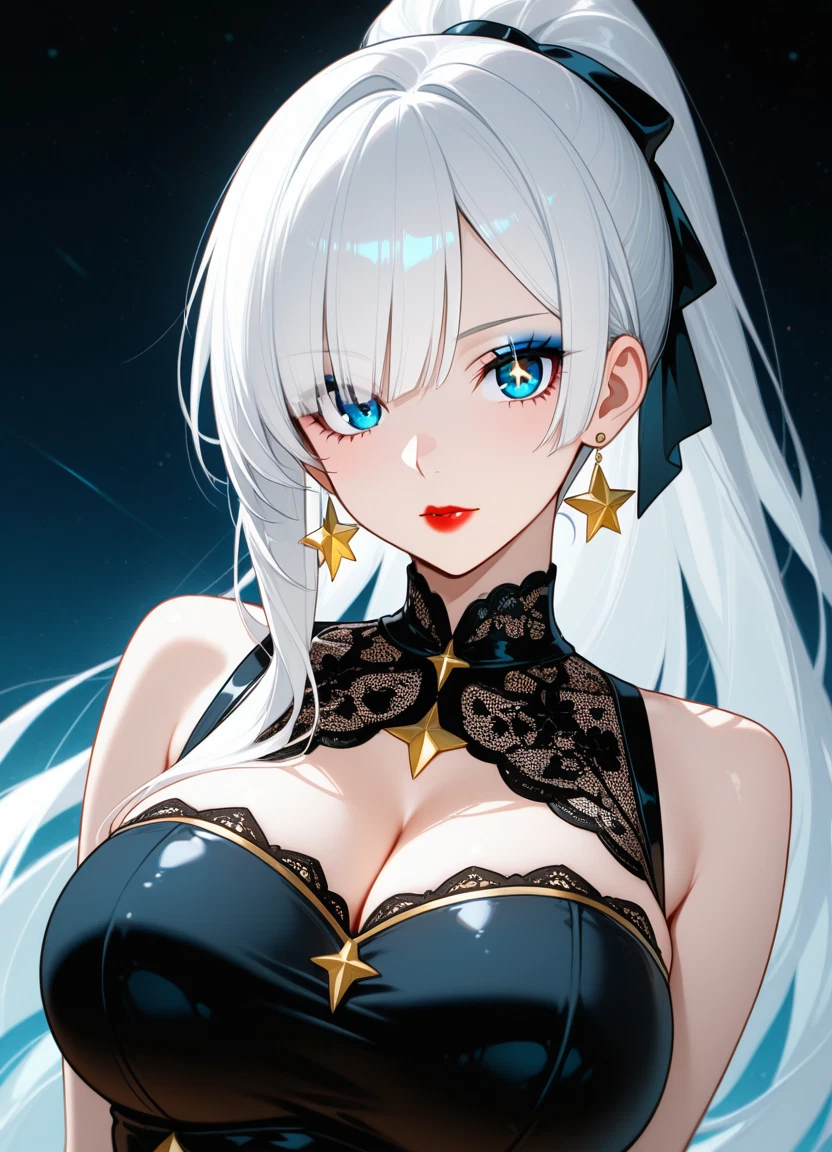 1girl, breasts, solo, blue eyes, jewelry, earrings · Yamete.gg