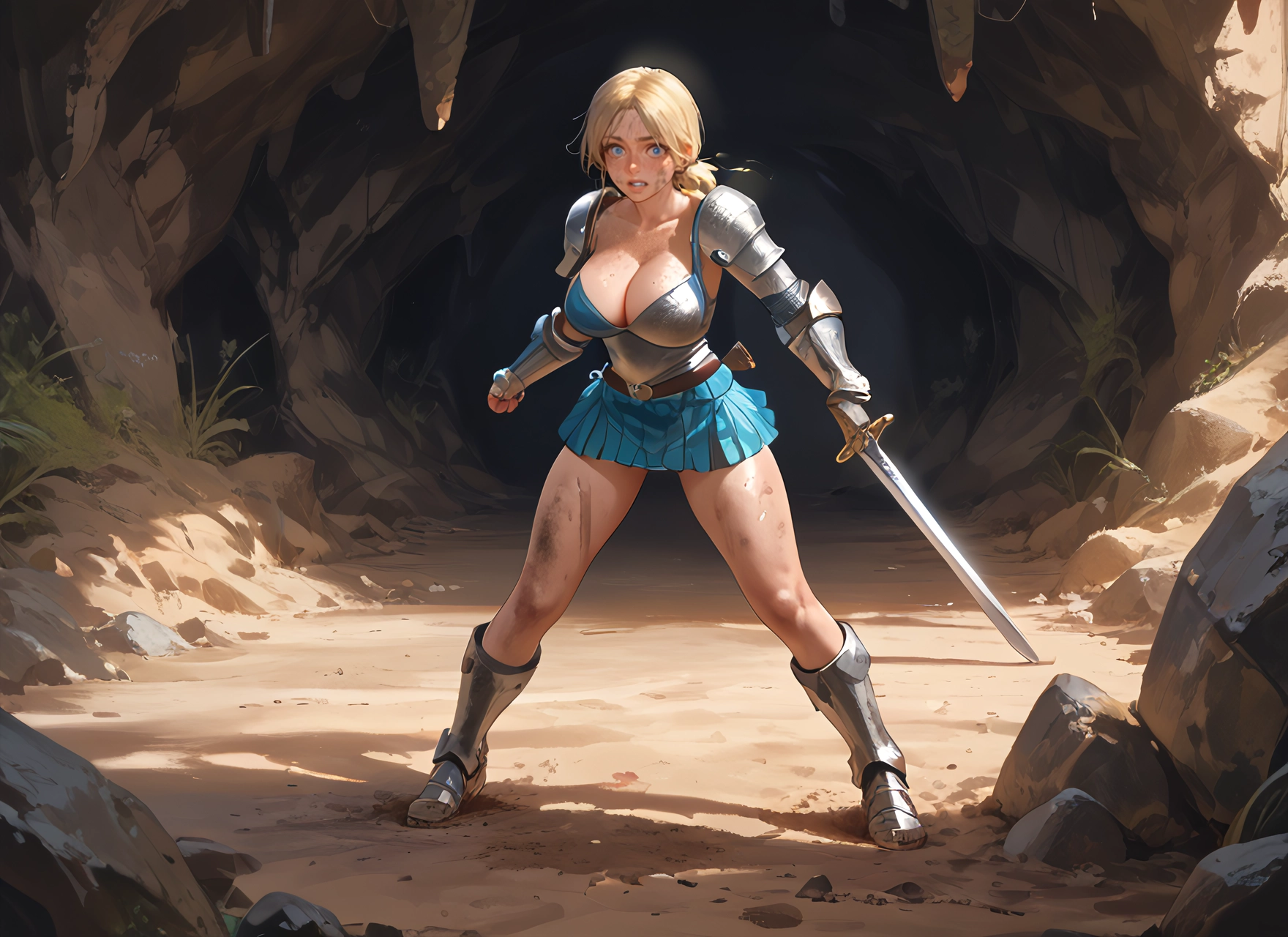 1girl, breasts, weapon, sword, blonde hair, armor · Yamete.gg