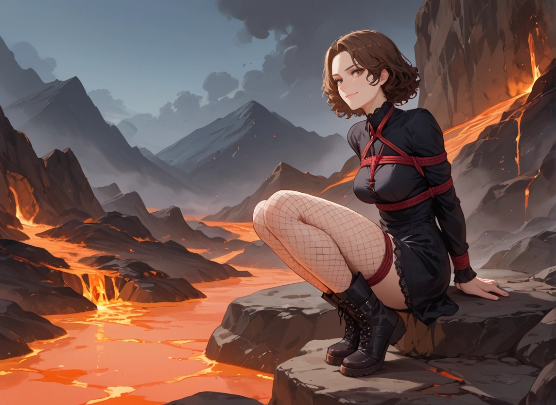 1girl, brown hair, fishnets, bound, bdsm, boots · Yamete.gg