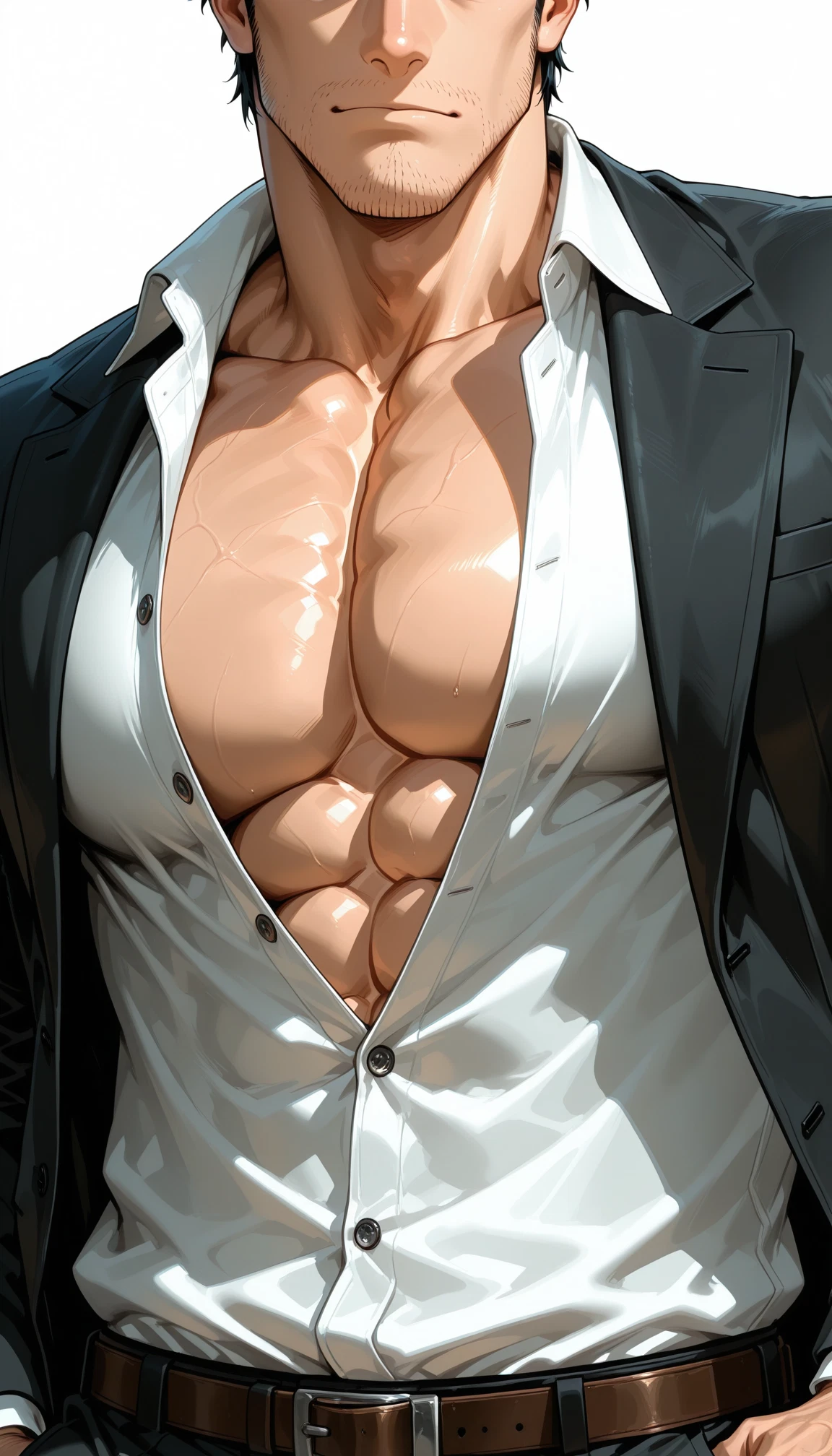 bara, male focus, pectorals, 1boy, muscular, solo · Yamete.gg